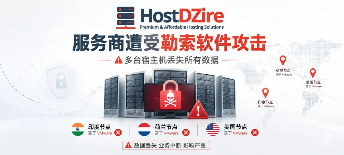 HostDZire 服务商遭受了勒索软件攻击，部分宿主机数据丢失！ 封面图